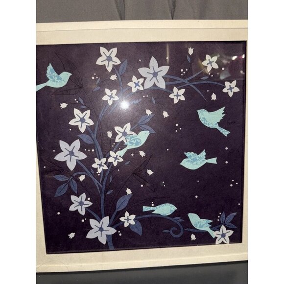 Vintage Chinese Jianzhi Paper Art Framed Bird Flowers Tree Leaves 14x6” Blue - Picture 10 of 16